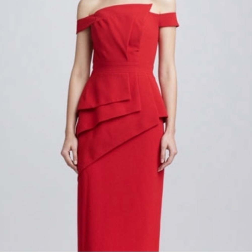 Black Halo EVE by Laurel Berman Red Tiered Peplum Cocktail Dress